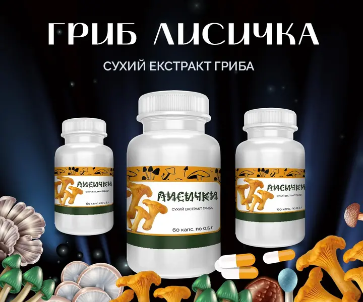 Упаковка капсул з грибом Лисичка – 60 шт по 0.5 г