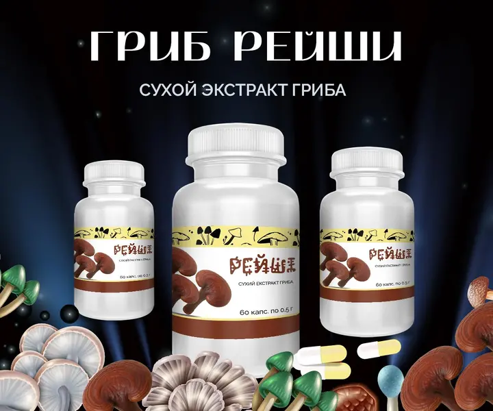Упаковка капсул с грибом Рейши – 60 шт по 0.5 г