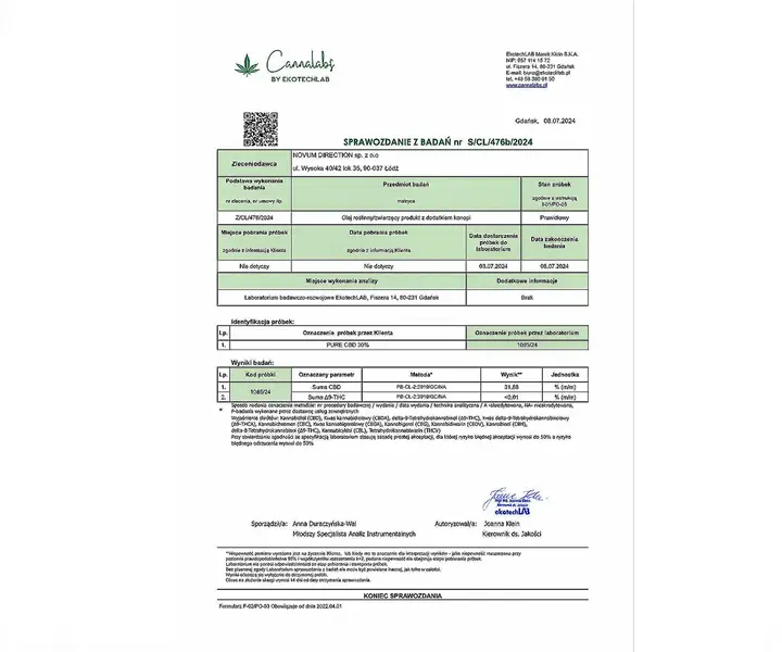 Масло КБД (CBD) 30% | 30 мл - изготовлено в Швейцарии, CO₂-экстракция, без пестицидов и ГМО, соответствует европейским стандартам качества