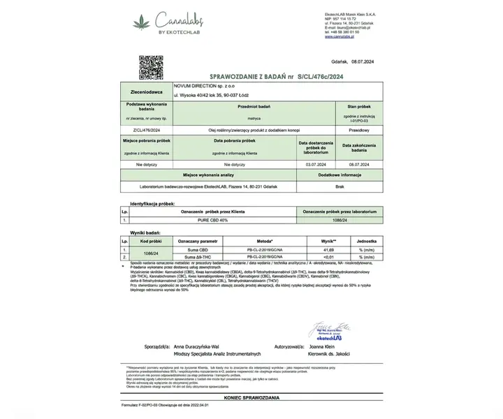 Масло КБД (CBD) 40% | 30 мл - изготовлено в Швейцарии, CO₂-экстракция, без пестицидов и ГМО, соответствует европейским стандартам качества